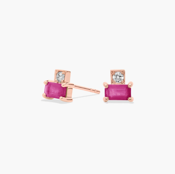 Pink Sapphire and Diamond Stud Earrings in 14k Rose Gold