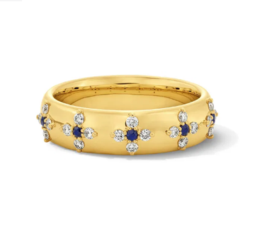Blue Sapphire Flower Diamond Band 14K
