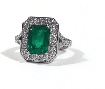 Emerald Cut Lab Grown Emerald Ring, Center Stone 3ct in S925 Silver