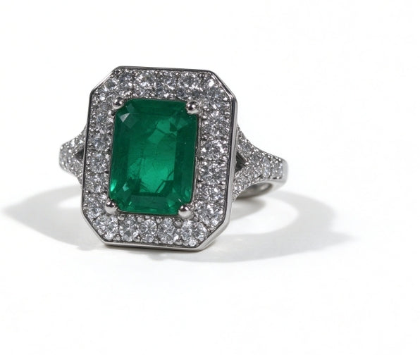 Emerald Cut Lab Grown Emerald Ring, Center Stone 3ct in S925 Silver