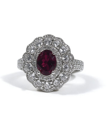 Oval Cut Lab Grown Ruby Ring , Center Stone 1.5ct in S925 Silver