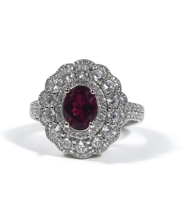 Oval Cut Lab Grown Ruby Ring , Center Stone 1.5ct in S925 Silver