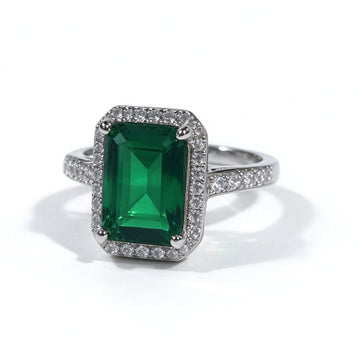 Emerald Cut Lab Grown Emerald Ring, Center Stone 3ct in S925 Silver