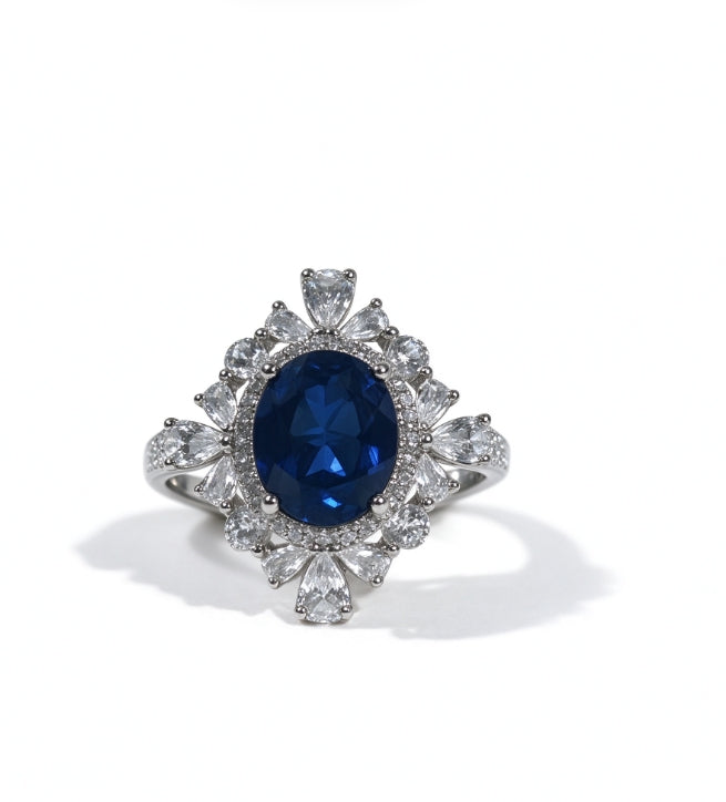 Oval Cut Lab Grown Sapphire Ring, Center Stone 3.5ct in S925 Silver