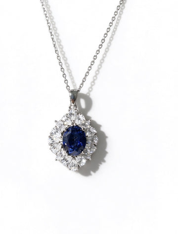 Oval Cut Lab Grown Sapphire Pendant Necklace, 3.5ct Center Stone in S925 Silver