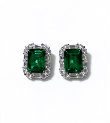 Emerald Cut Lab Grown Emerald Stud Earrings, Total 6ct in S925 Silver