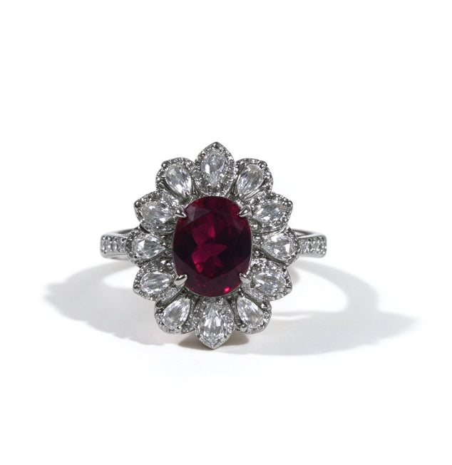 Oval Cut Lab Grown Ruby Ring, Center Stone 2.5ct in S925 Silver