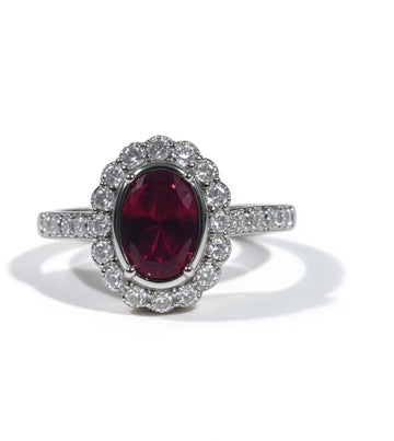 Oval Cut Lab Grown Ruby Ring, Center Stone 1.5ct in S925 Silve