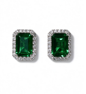 Emerald Cut Lab Grown Emerald Stud Earrings, Total 2ct in S925 Silver