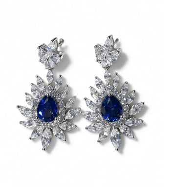 Pear Cut Lab Grown Sapphire Drop Earrings, Total 3ct in S925 Silver