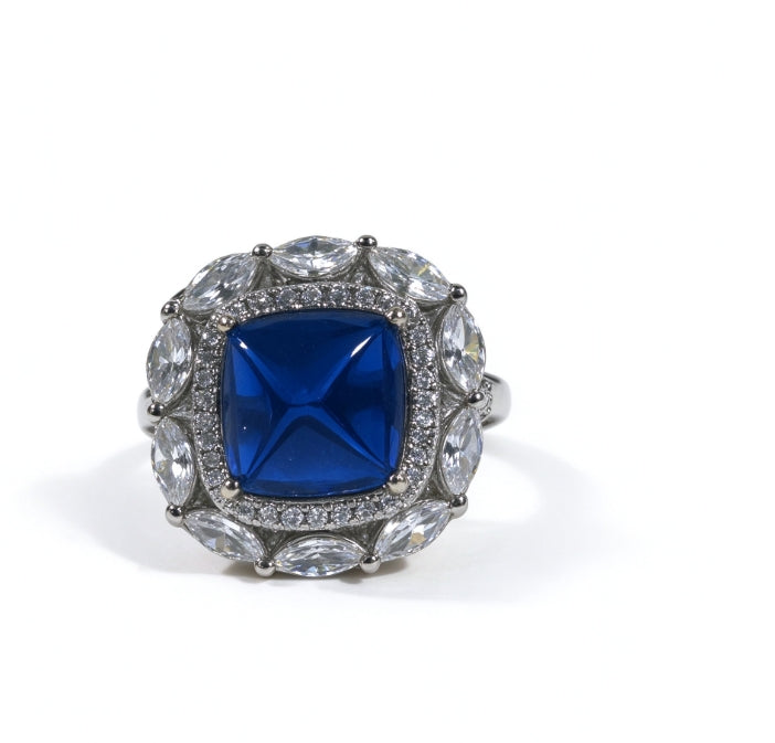 Sugarloaf Square Lab Grown Sapphire Ring, Center Stone 6.0ct in S925 Silver