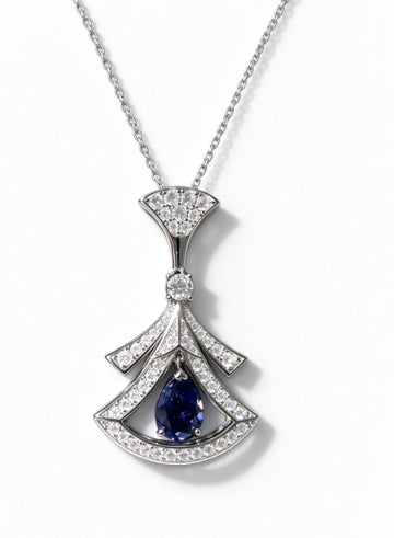 Oval Cut Lab Grown Sapphire Pendant Necklace, 2.5ct Center Stone in S925 Silver