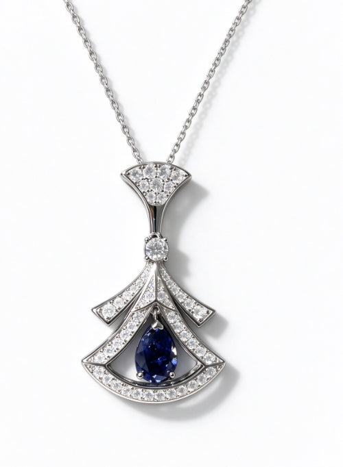 Oval Cut Lab Grown Sapphire Pendant Necklace, 2.5ct Center Stone in S925 Silver