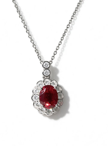 Oval Cut Lab Grown Ruby Pendant Necklace, 2.5ct Center Stone in S925 Silver
