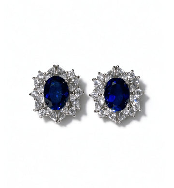 Oval Cut Lab Grown Sapphire Stud Earrings, Total 3ct in S925 Silver