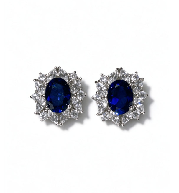 Oval Cut Lab Grown Sapphire Stud Earrings, Total 3ct in S925 Silver
