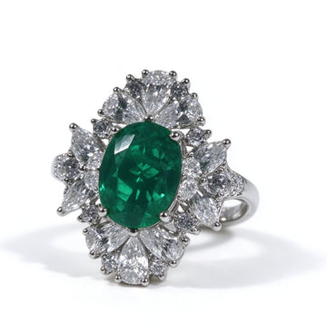 Oval Cut Lab Grown Emerald Ring, Center Stone 3.5ct in S925 Silver
