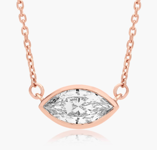 14K Rose Gold Fancy Bezels Lab Grown Marquise Diamond Pendant Necklace