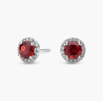 Garnet and Micropavé Diamond Stud Earrings in 18k White Gold (5mm)