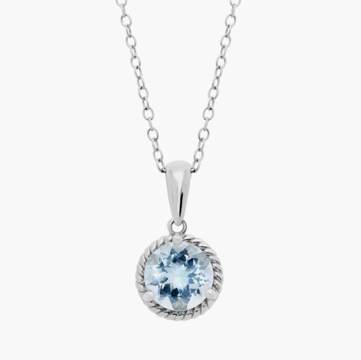 Aquamarine Rope Pendant in Sterling Silver (7mm)