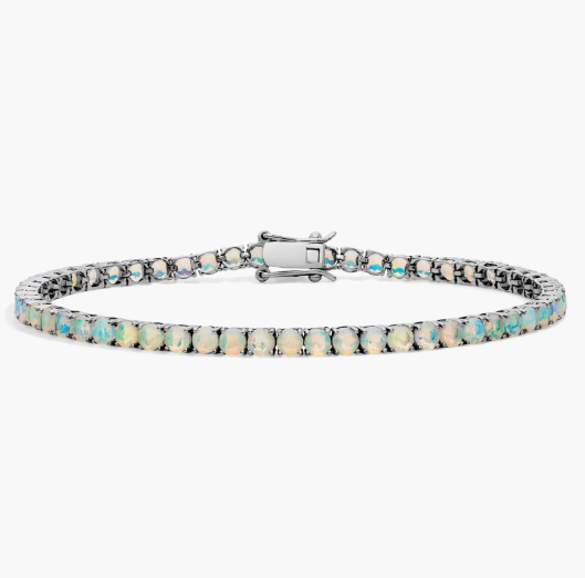 Opal Birthstone Tennis Bracelet in 14K White Gold