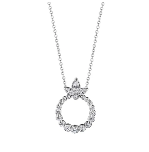 Graduated Diamond Circle Pendant Necklace 18K