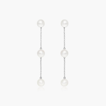 Cultured Freshwater Pearl Station Earrings In 14K White Gold