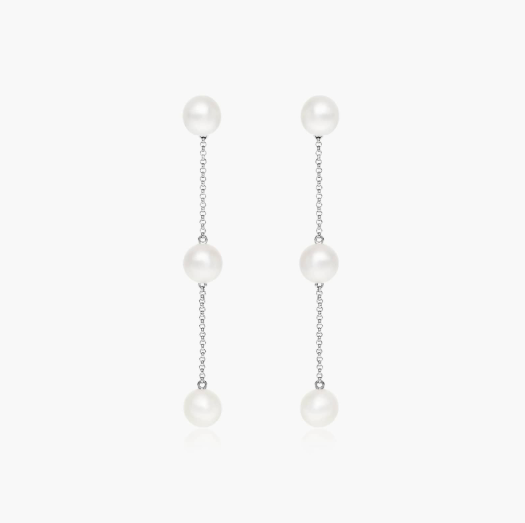 Cultured Freshwater Pearl Station Earrings In 14K White Gold