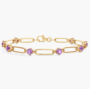 Round Amethyst Paperclip Bracelet in 14k Yellow Gold