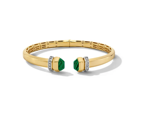Gold Malachite Cuff Bracelet 14K
