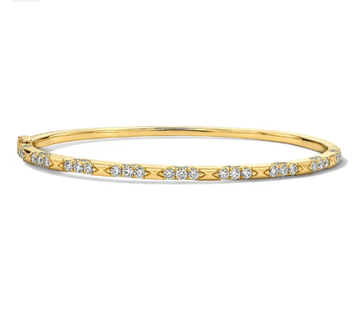 Three Diamond Station Gold Bangle Bracelet 14K