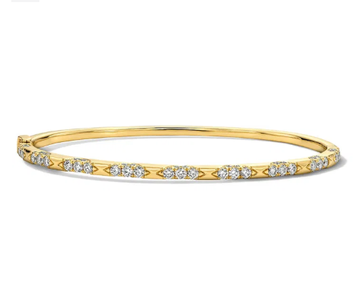 Three Diamond Station Gold Bangle Bracelet 14K