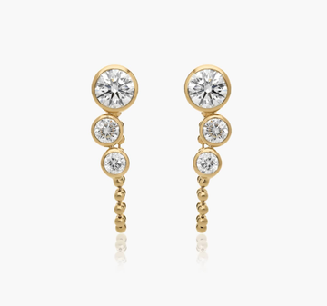Bezel Front-Back Beaded Chain Earrings With 1.5 CTW Round Cut Lab-Grown Diamonds In 14K Yellow Gold
