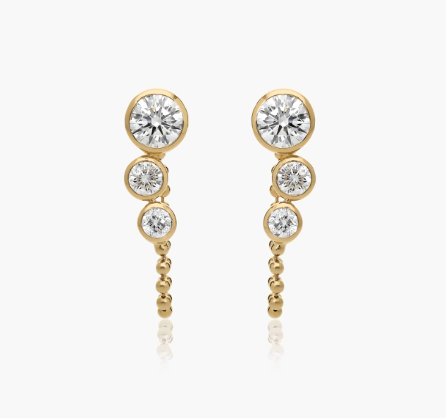 Bezel Front-Back Beaded Chain Earrings With 1.5 CTW Round Cut Lab-Grown Diamonds In 14K Yellow Gold