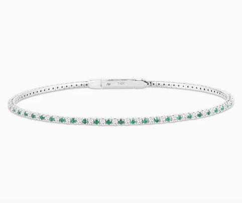 1.75 Carats Lab-grown Diamond and Green Emerald Flex Bangle