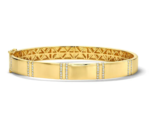 Double Line Diamond Gold Bangle Bracelet 14K