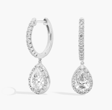 Lab Grown Diamond Pear Halo Dangle Earrings in 14K White Gold (2 Ct. Tw.)