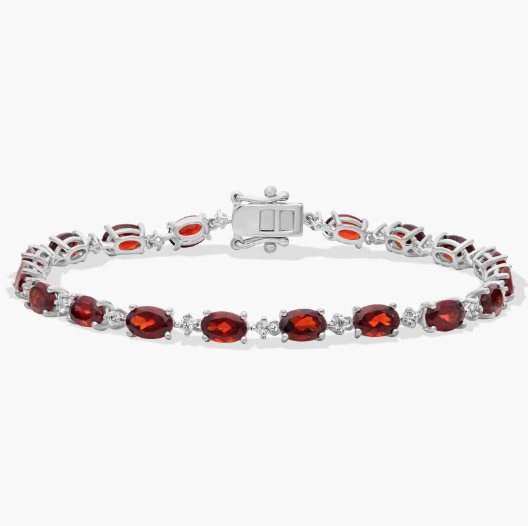 East-west Oval Garnet Fashion Bracelet in Sterling Silver