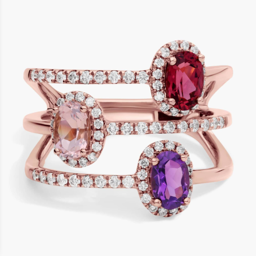 Three Stone Faux Stacking Ring in 14k Rose Gold