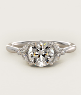 Floral Marquise Diamond Engagement Ring in 18k White Gold