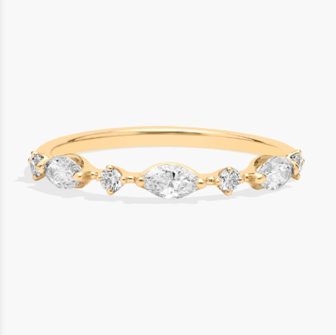 Marquise and Round Alternating Diamond Band in 14K Yellow Gold
