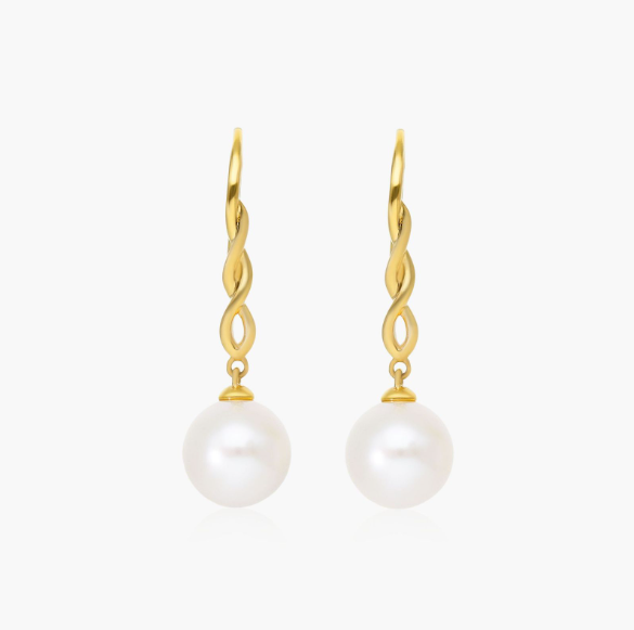 Cultured Freshwater Pearl Twist Drop Earrings In 14K Yellow Gold