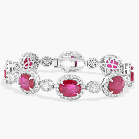 Extraordinary Collection: Ruby and Diamond Halo Statement Bracelet in 18k White Gold