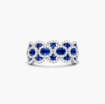 Wavy Sapphire And Diamond Ring In 14K White Gold