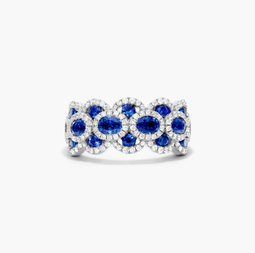 Wavy Sapphire And Diamond Ring In 14K White Gold