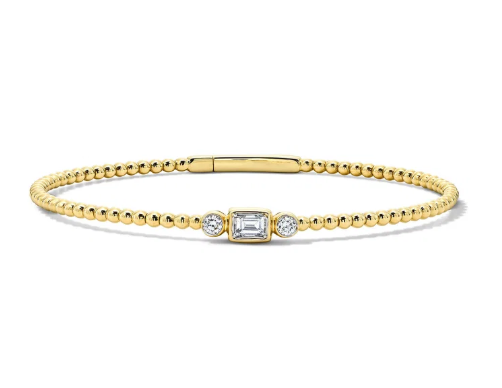 Bezel Baguette Center Diamond Beaded Gold Bracelet