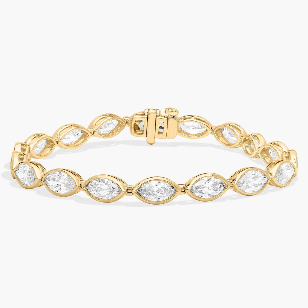 East-West Bezel Tennis Bracelet With 10 CTW Marquise Cut Lab-Grown Diamonds in 14K Yellow Gold