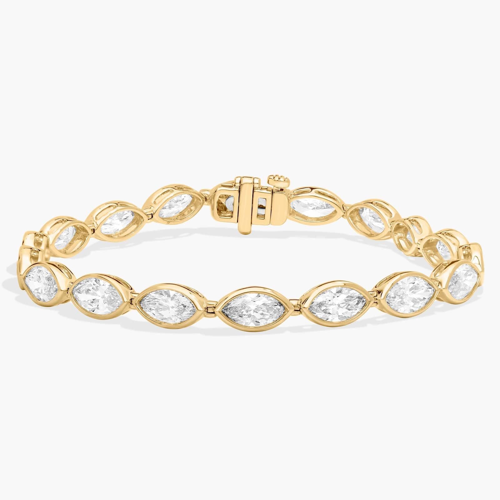 （旋转视频示例）East-West Bezel Tennis Bracelet With 10 CTW Marquise Cut Lab-Grown Diamonds in 14K Yellow Gold（副本）