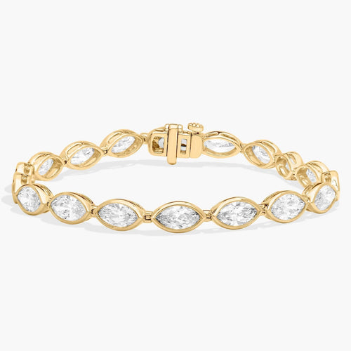 East-West Bezel Tennis Bracelet With 10 CTW Marquise Cut Lab-Grown Diamonds in 14K Yellow Gold