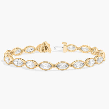 （旋转视频示例）East-West Bezel Tennis Bracelet With 10 CTW Marquise Cut Lab-Grown Diamonds in 14K Yellow Gold（副本）